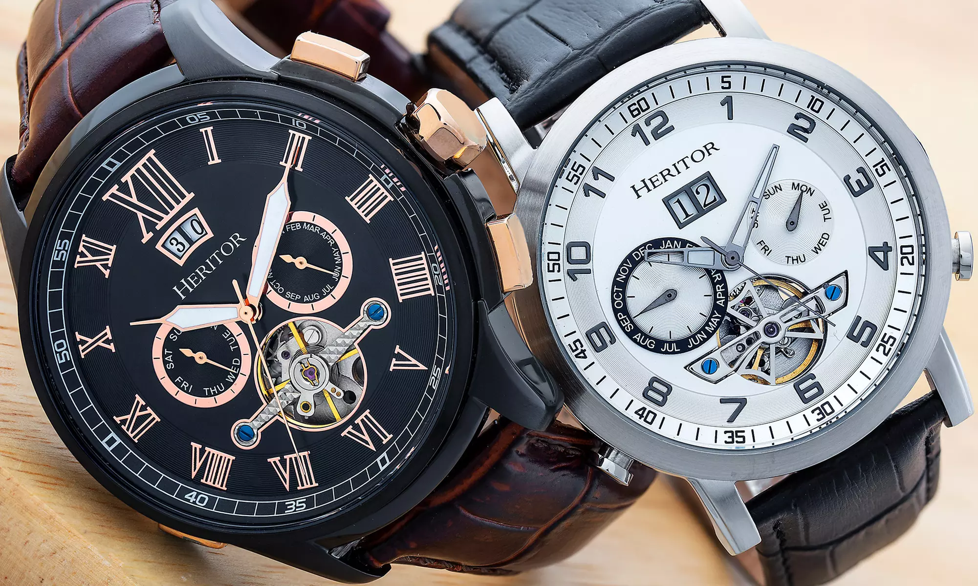 Montre Heritor Automatic à bracelet en cuir Edmond ou Hudson avec date - Primary Image