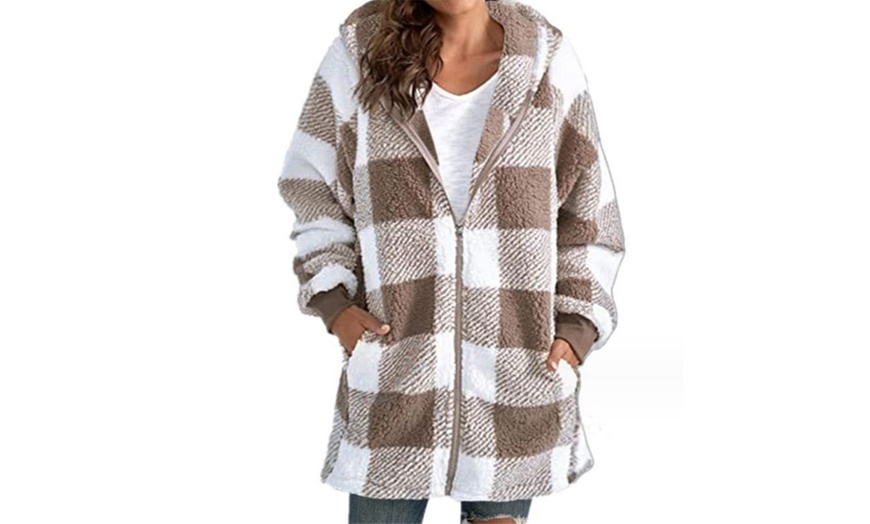 Image 9: Women's Zip Hoodie Plaid Sweatshirt