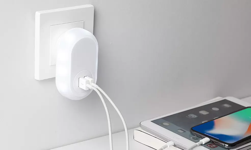 LAX Dual-USB Wall Charger with Night Light (1- or 2-Pack) - Primary Image