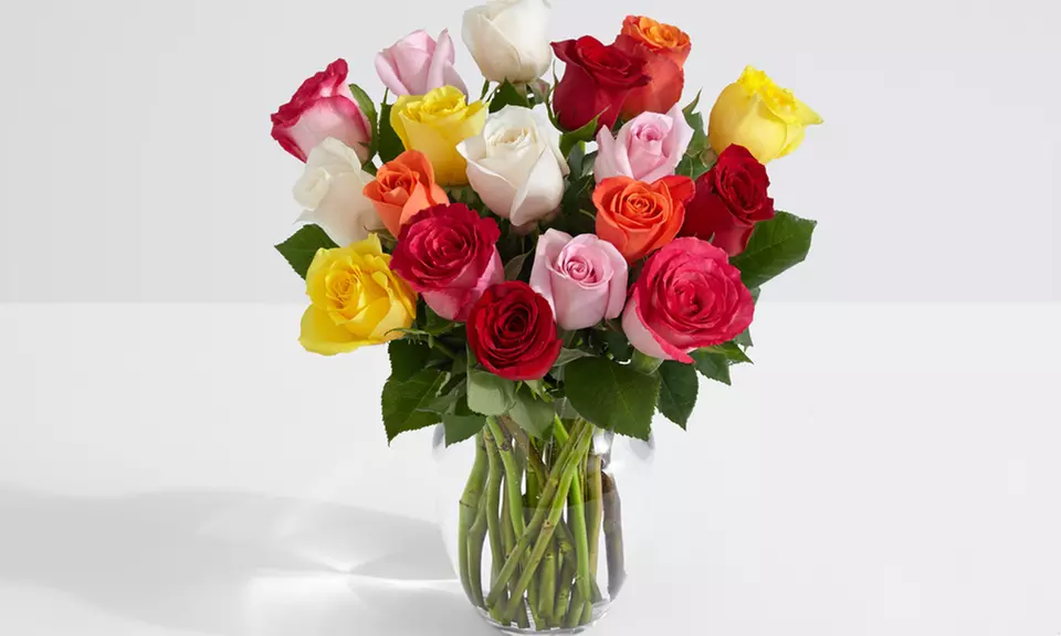 18, 24, or 36 Assorted Roses with Glass Ginger or Tulip Vase from ProFlowers (Up to 49% Off) - Primary Image
