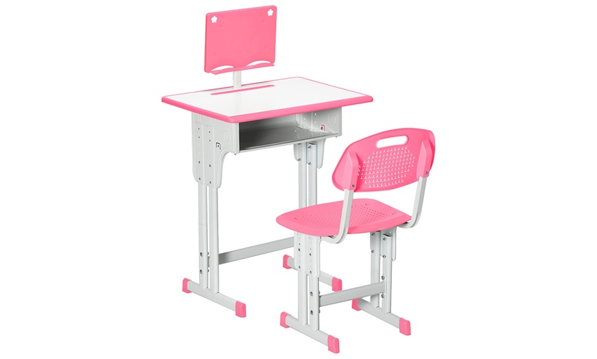 Image 2: HomCom Kids' Height-Adjustable Table and Chair Set