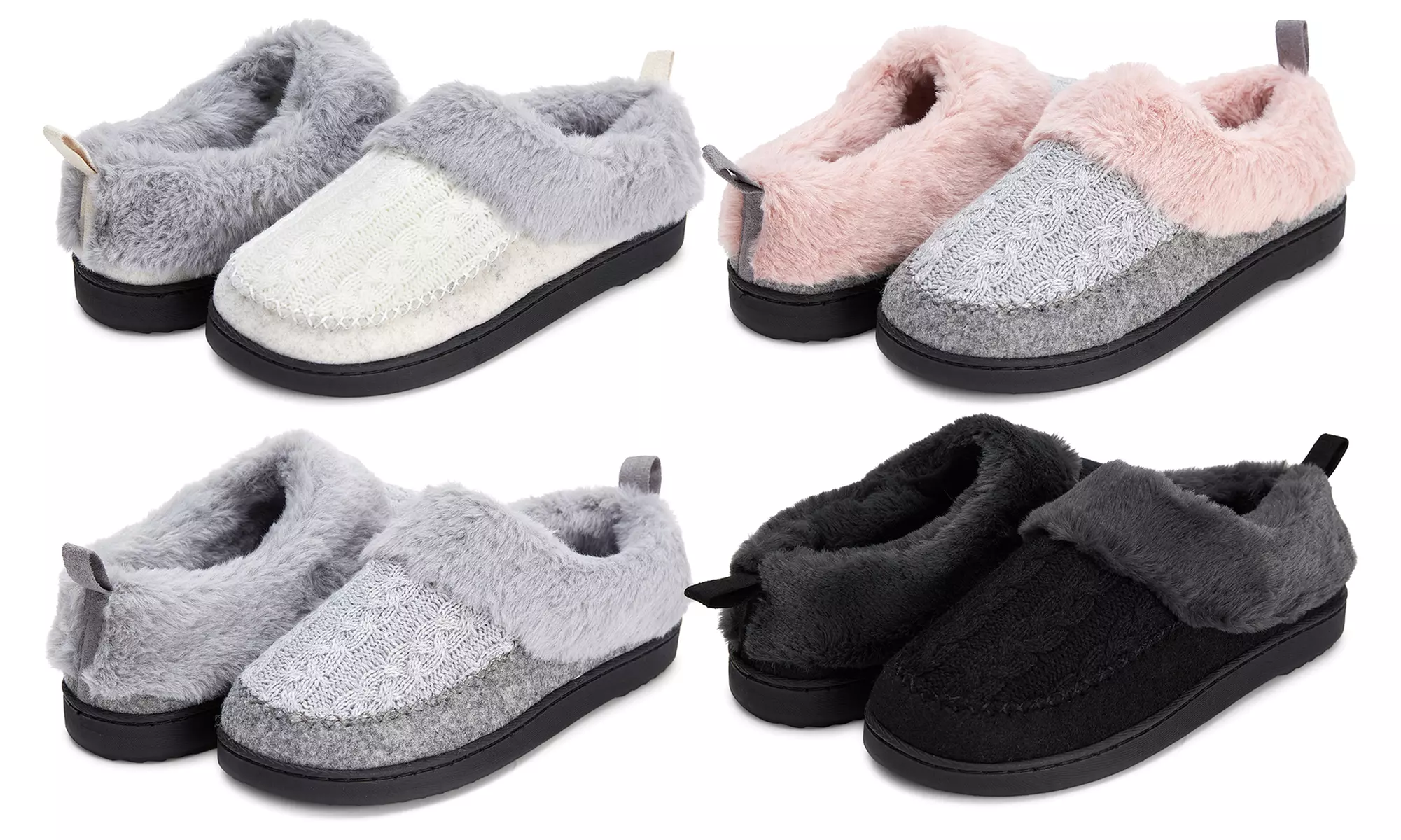Floopi Women's Cable Knit Faux Plush Fur Clog Slipper with Memory Foam - Primary Image