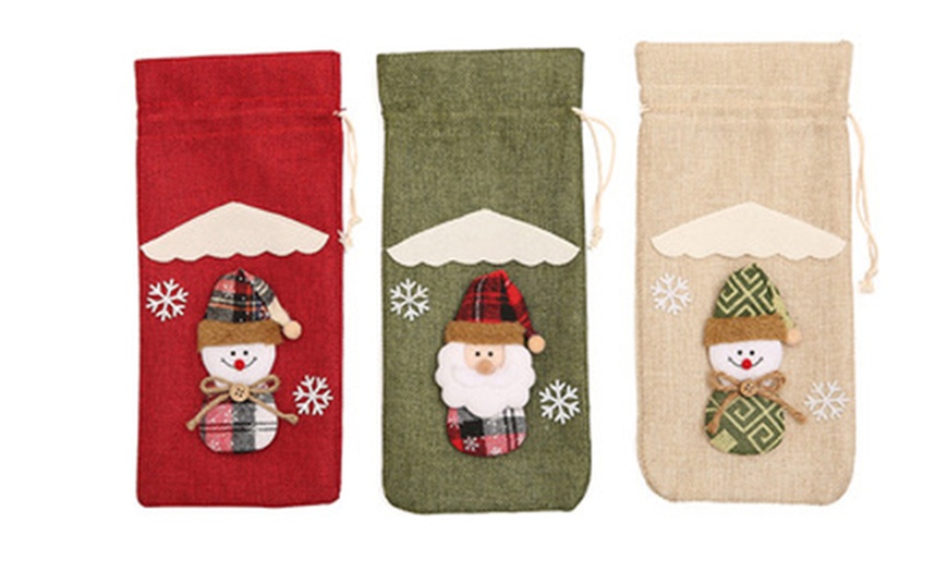 Image 3: One, Two or Four Christmas Wine Bottle Cover Bags