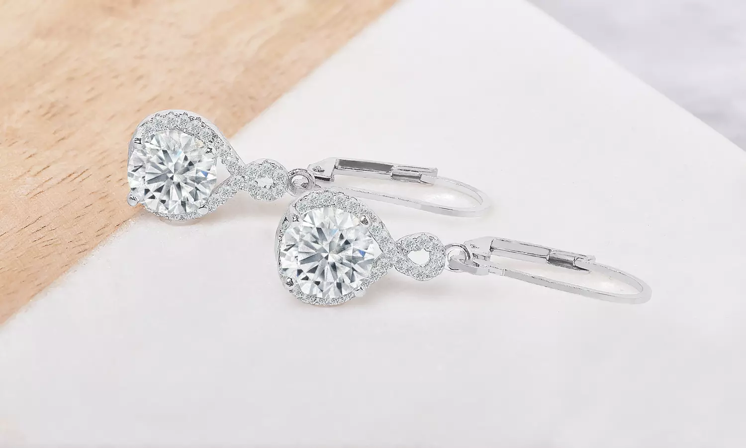 White, Rose, or Yellow Gold Plated Infinity Crystal Drop Earrings Made with Swarovski Elements by Elements of Love - Primary Image