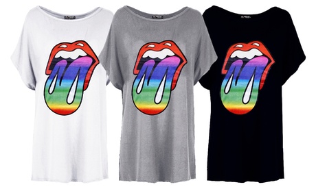 T-shirt large design bouche arc-en-ciel Oops