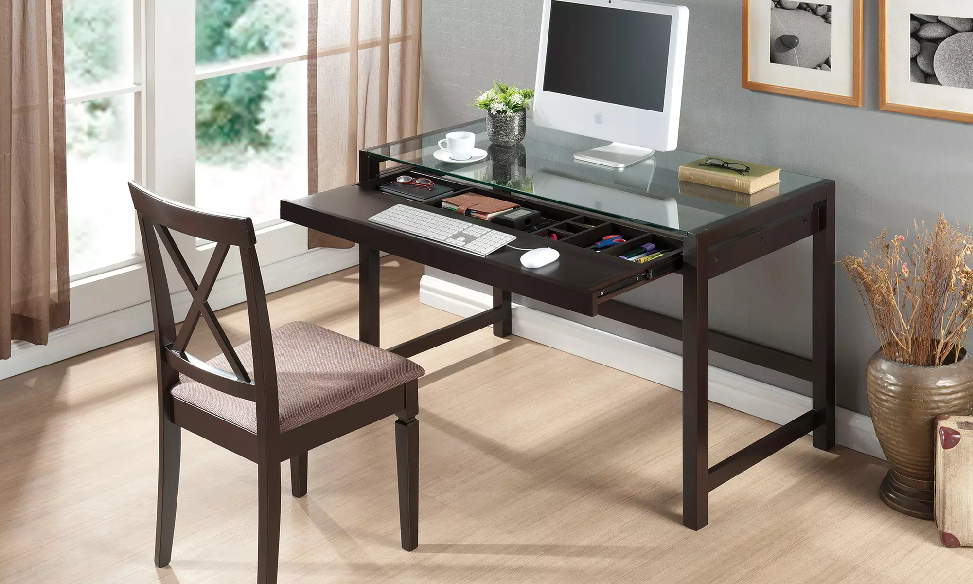 Wood Idabel Desk with Glass Top - Primary Image