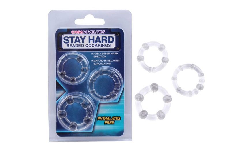 Image 1: One, Two or Three Sets of Stay Hard Beaded C-Rings