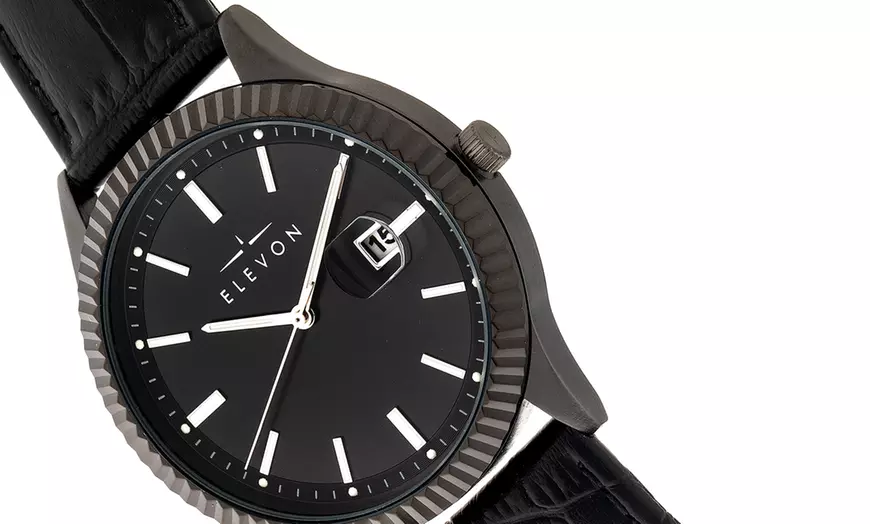 Image 7: Reloj Elevon Concorde de pulsera de cuero genuino con fecha