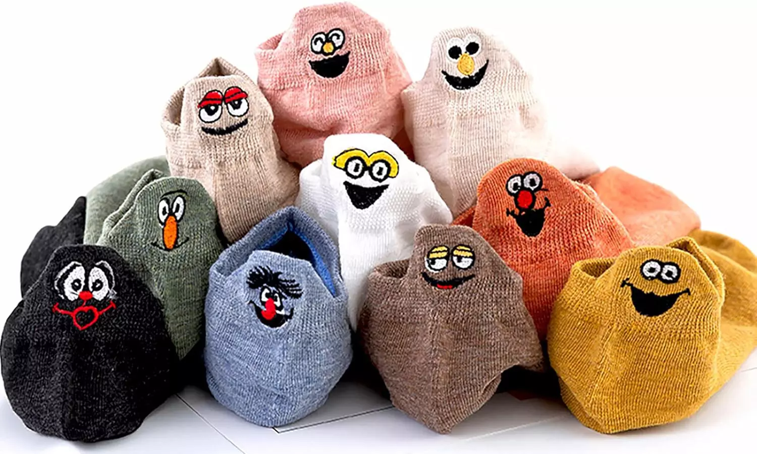 1, 5 o 10 paia di calzini con fantasia facce divertenti