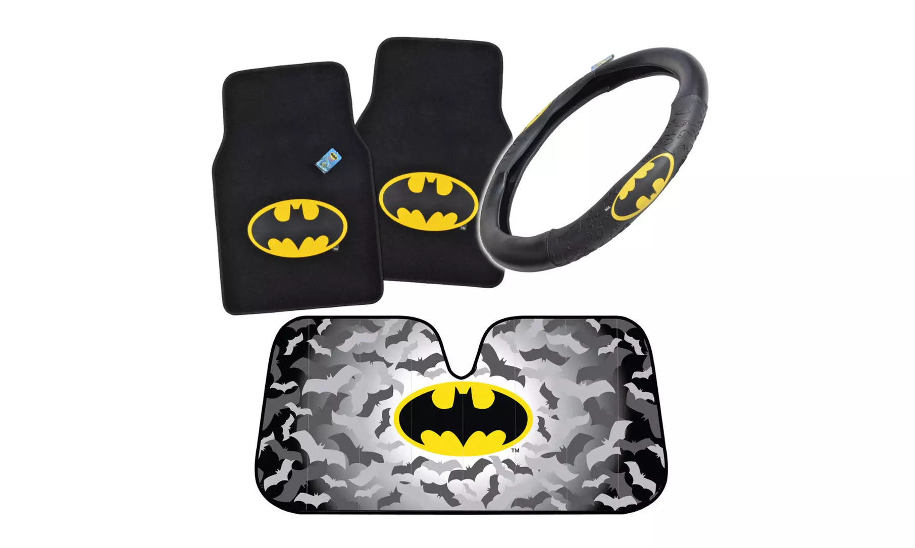 Batman Interior Car Accessories (Carpet Floor Mats, Steering Wheel Cover Or Folding Sun Shade) - Primary Image