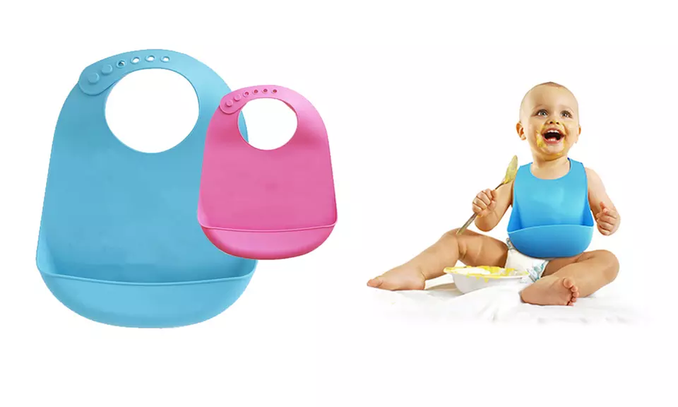 1x, 2x oder 4x Lätzchen aus Silikon in Blau oder Pink - Primary Image