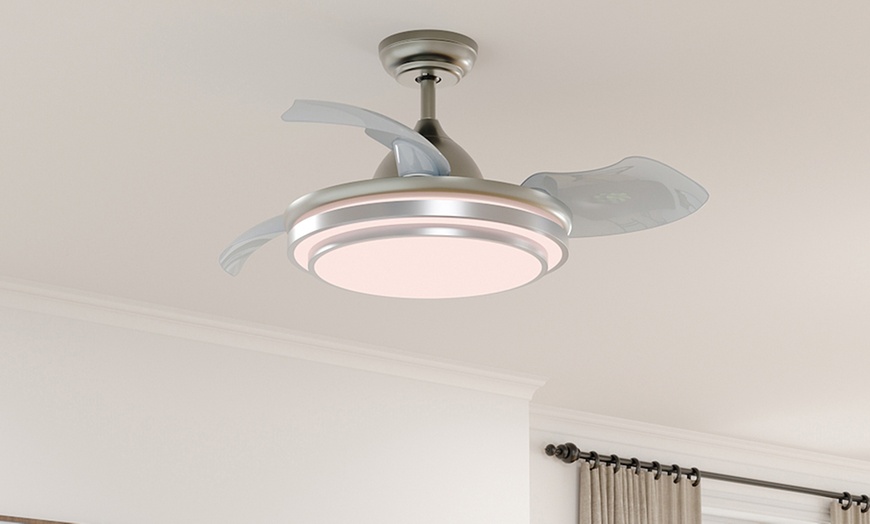 Image 3: 42 Inch LED Ceiling Fan Light with Retractable Blades & Remote Control