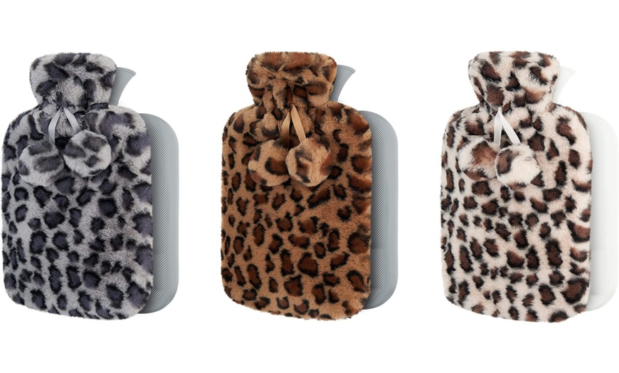 Image 1: Hot Water Bottle with Leopard Print Cover