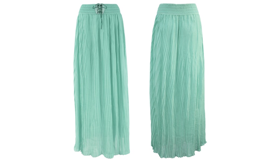 Image 8: Pleated Chiffon Palazzo Trousers or Maxi Skirt with Woven Waist