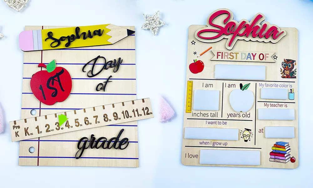Personalisierbares Einschulungsschild für Schulkinder aus Holz