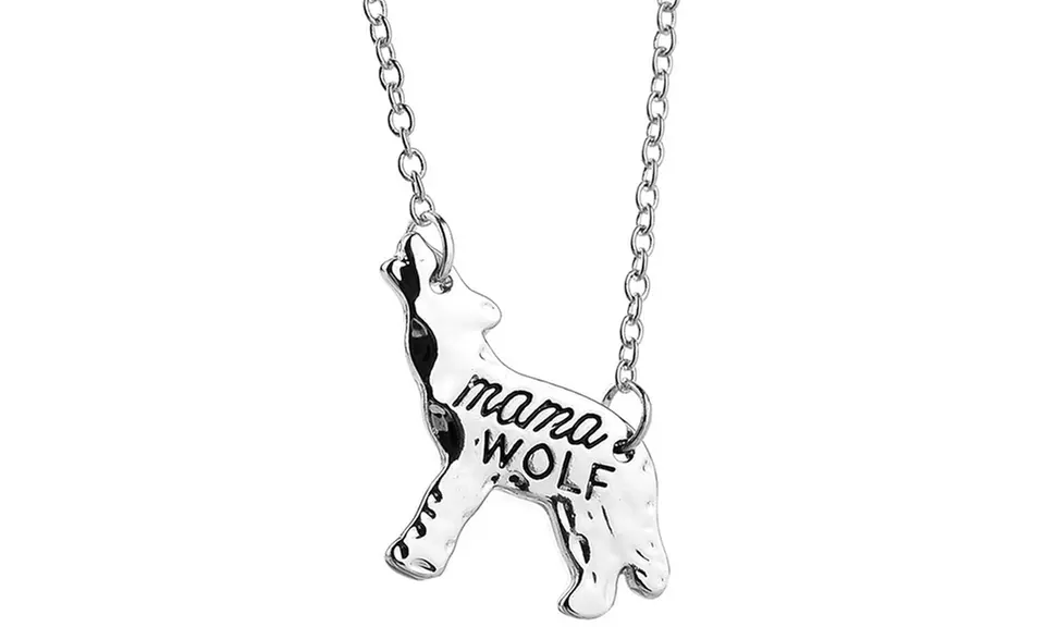 Mama Wolf Pendant Necklace in 18K White Gold Plating  - Primary Image