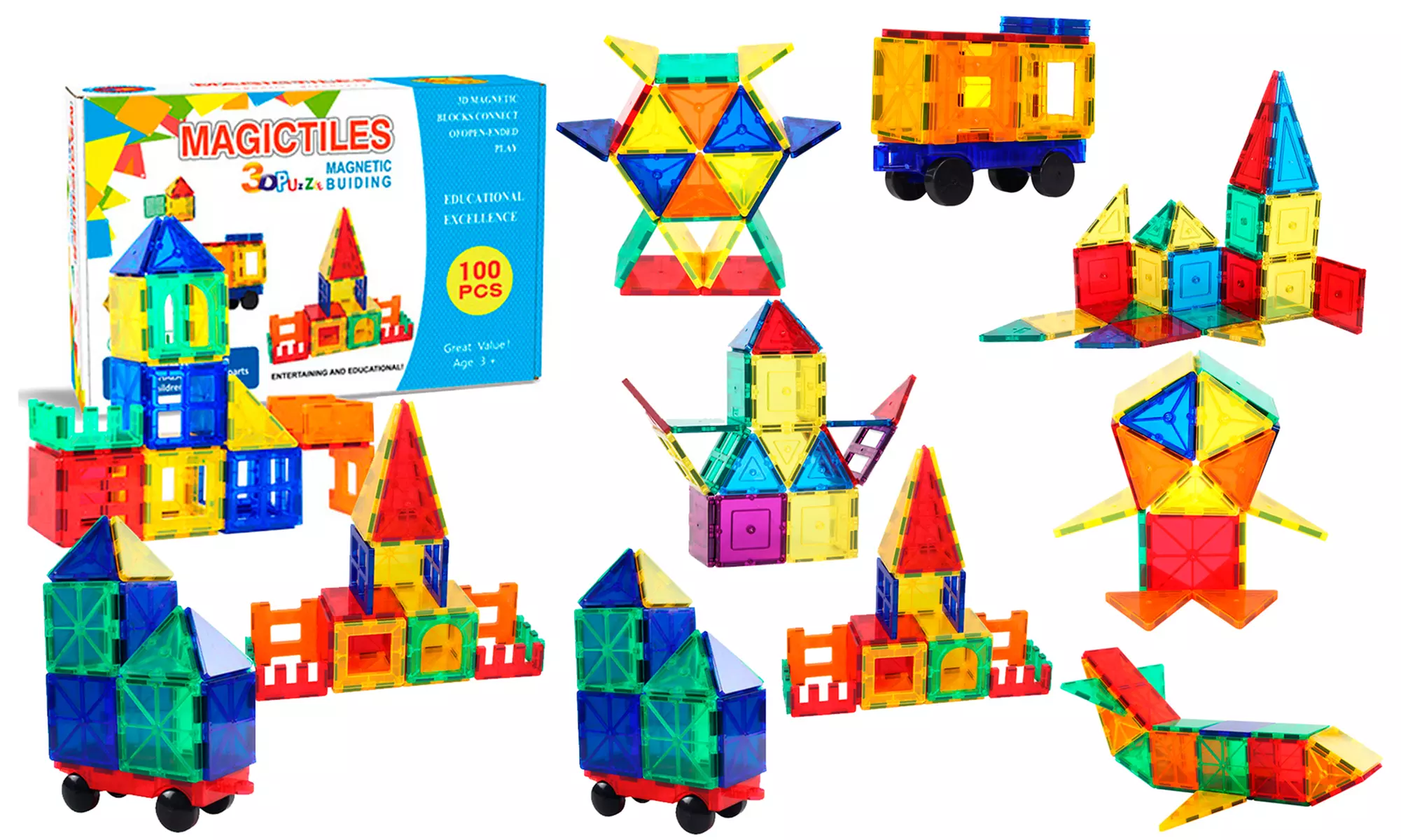 ZUMMY Kids' Magnetic Building Blocks Tile Set (100-Piece) - Primary Image