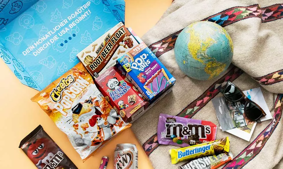 3-, 6- oder 12-Monats-Abonnement Amerikanische Snackbox von Vernasche die Welt (bis zu 79% sparen) - Second Medium