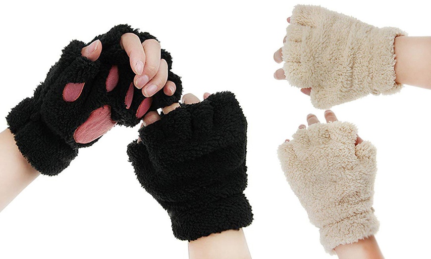 Image 8: Fingerless Paw Winter Gloves