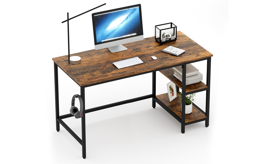 Image 15: Compact Computer Desk with Shelves Study Desk