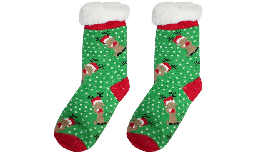 Image 17: Warm Winter Lined Christmas Slipper Socks