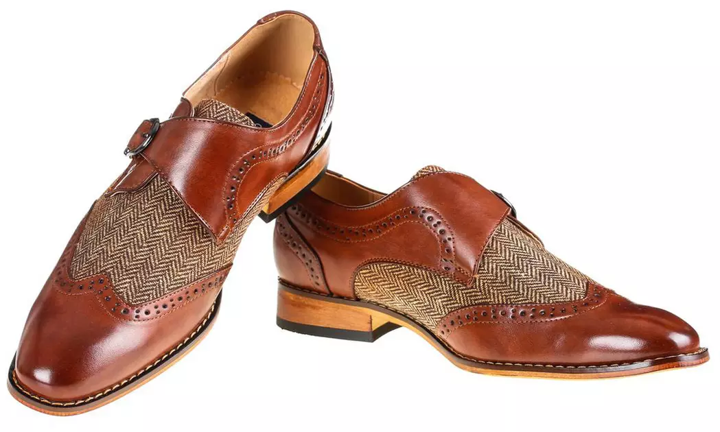 Gino Vitale Men's Monk Strap Herringbone Dress Shoes - Second Medium