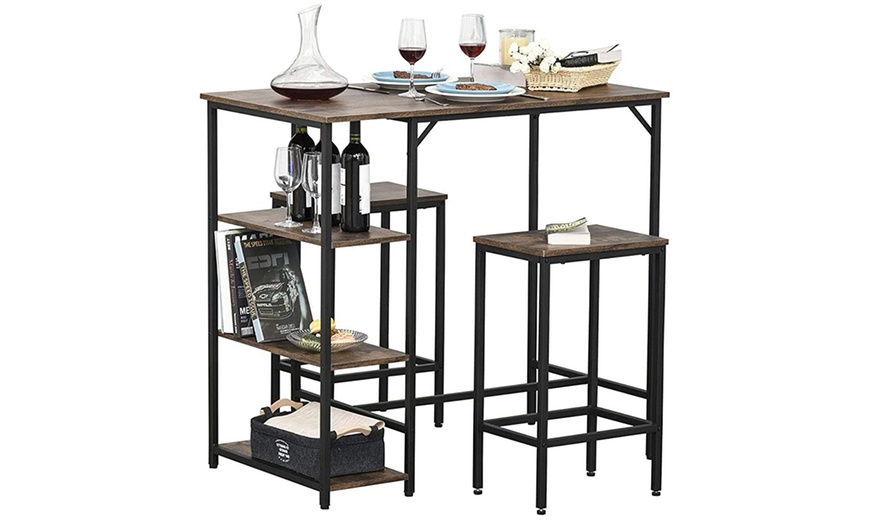 Image 3: Homcom Breakfast Bar Table Set with Adjustable Feet and Two Stools