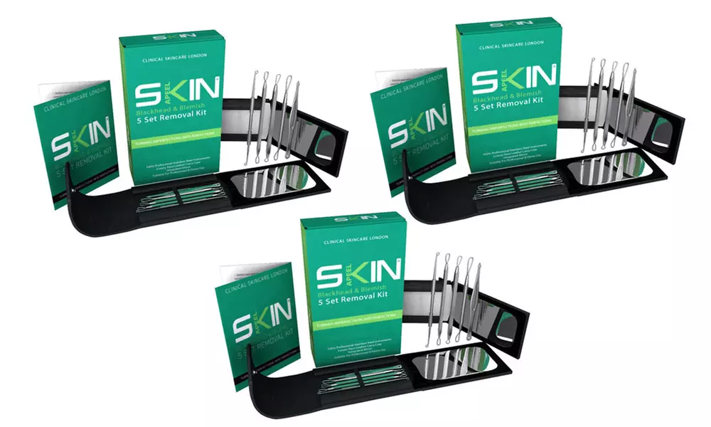 1, 2 o 3 kit di 5 accessori per rimuovere punti neri in acciaio inox, con custodia in pelle e specchietto - Image 5