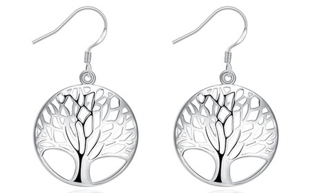 Solid Sterling Silver Filligree Tree of Life Dangle Earrings