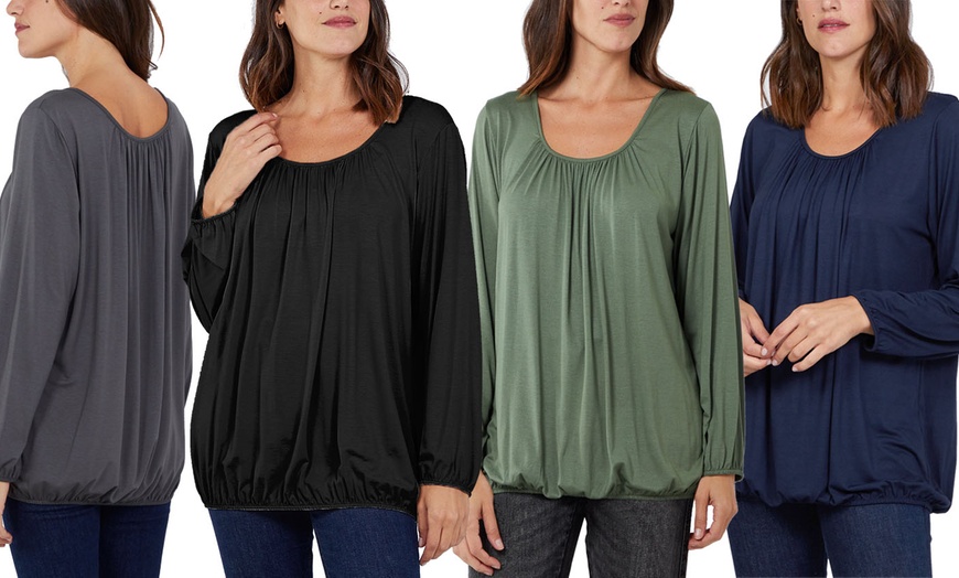 Image 3: Plus Size Ruched Neck Long Sleeve Jersey Top