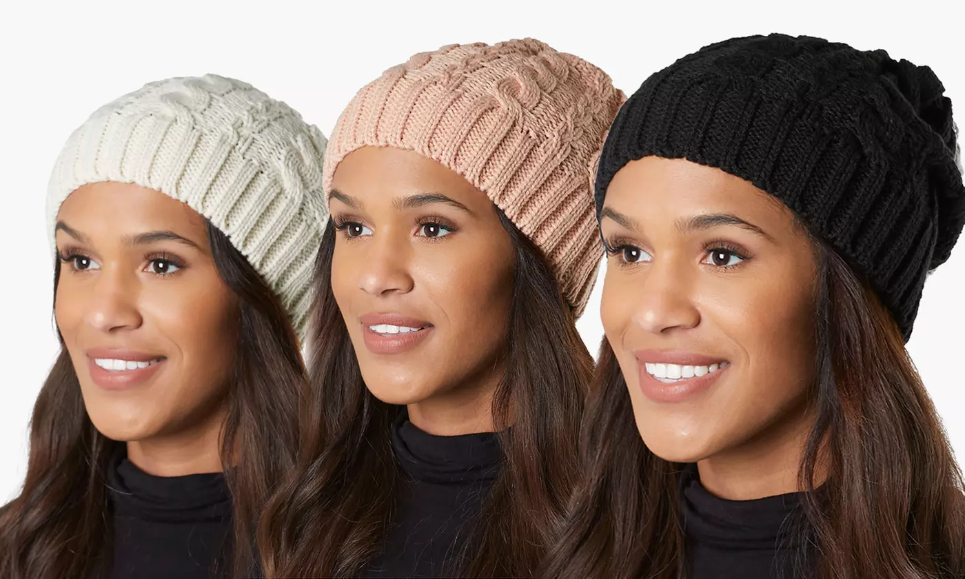 Women's Cold Weather Cable Knit Soft Slouchy Beanie Hat - Primary Image