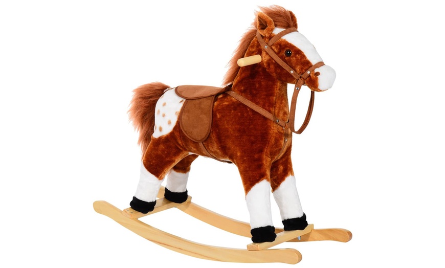 Image 11: HomCom Kids' Plush Rocking Horse with Sound Effects