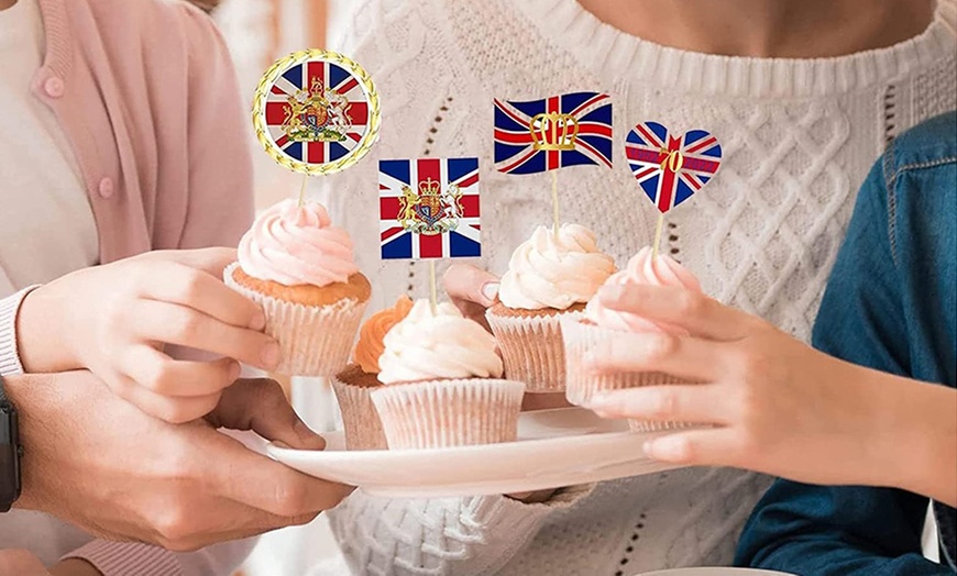 Image 4: 56 Queen's Jubilee Cupcake Decorations