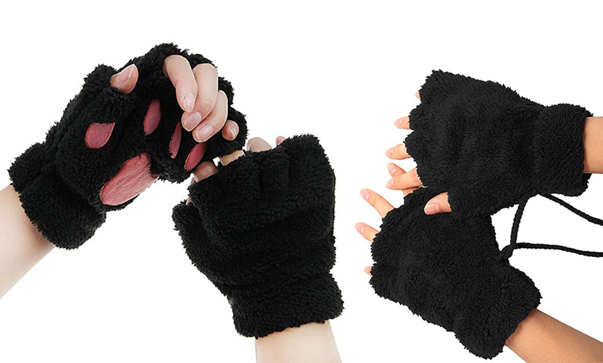 Image 2: Fingerless Paw Winter Gloves