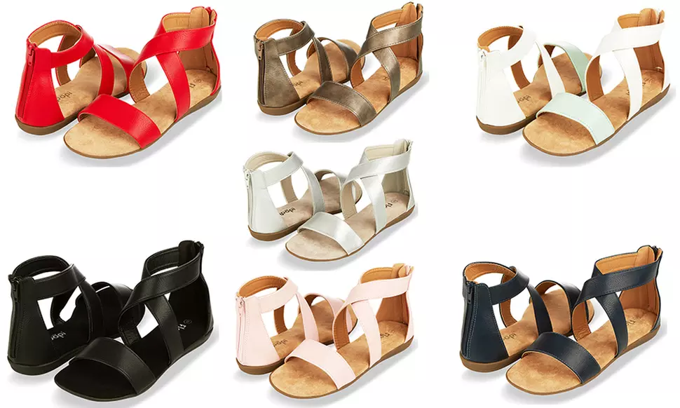 Floopi Women's Summer Criss-Cross Gladiator Ankle-Strap Flat Sandals with Back Zipper - Primary Image
