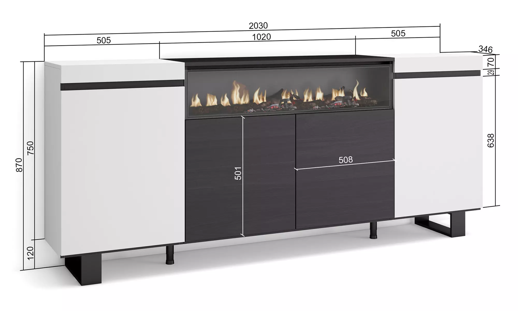 Sideboard mit LED-Elektrokamin
