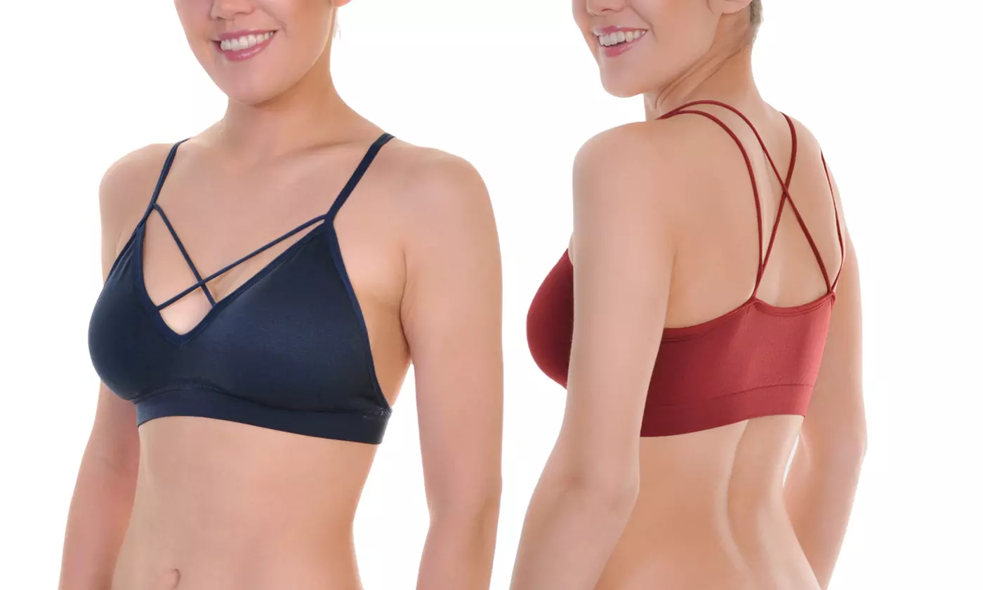 Wire-free Seamless Bralettes with Strappy Cross-Back Designs (6-Pack) - Primary Image