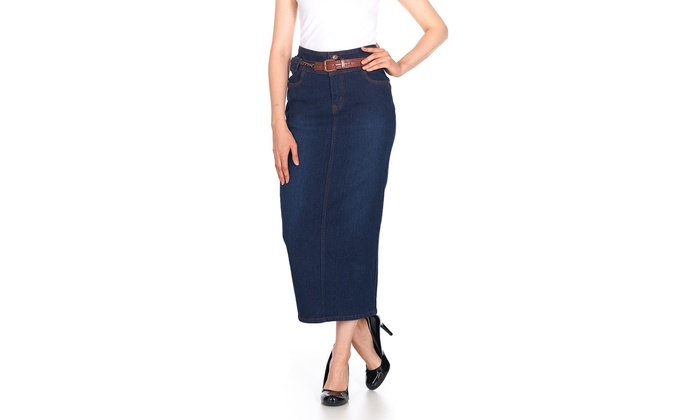 women's plus size denim maxi skirt