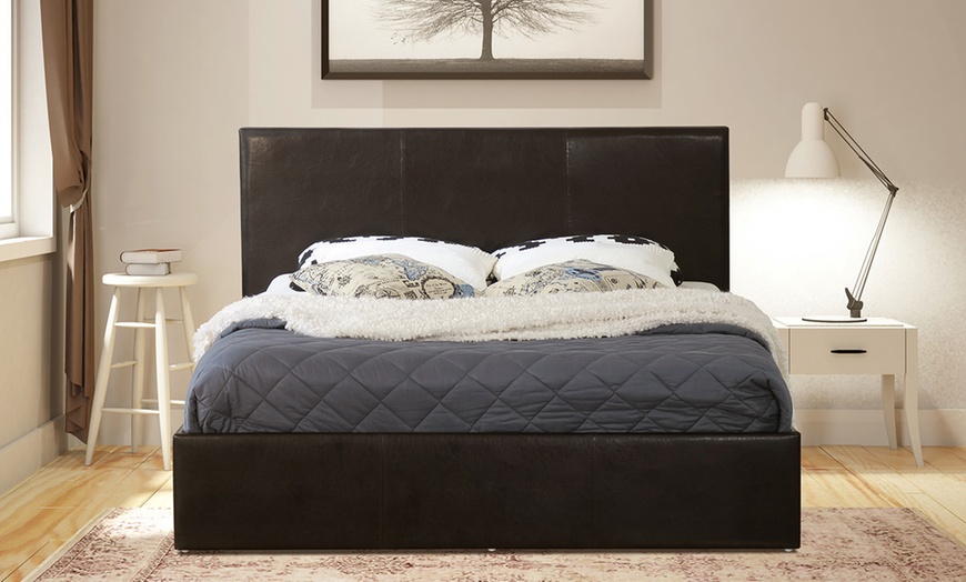 Image 1: Modernique Faux Leather Bed Frame with Hidden Storage