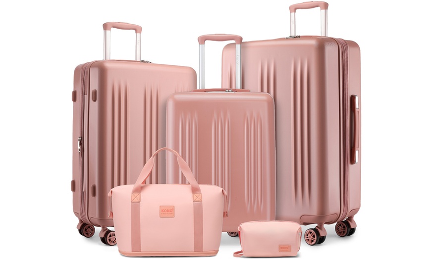 Image 18: Five-Piece Striped Expandable ABS+PC 20", 24'' and 28'' Suitcase 