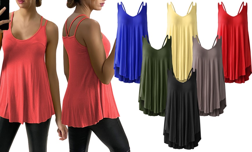 Image 1: Spaghetti Strap Loose Fit Swing Vest Top