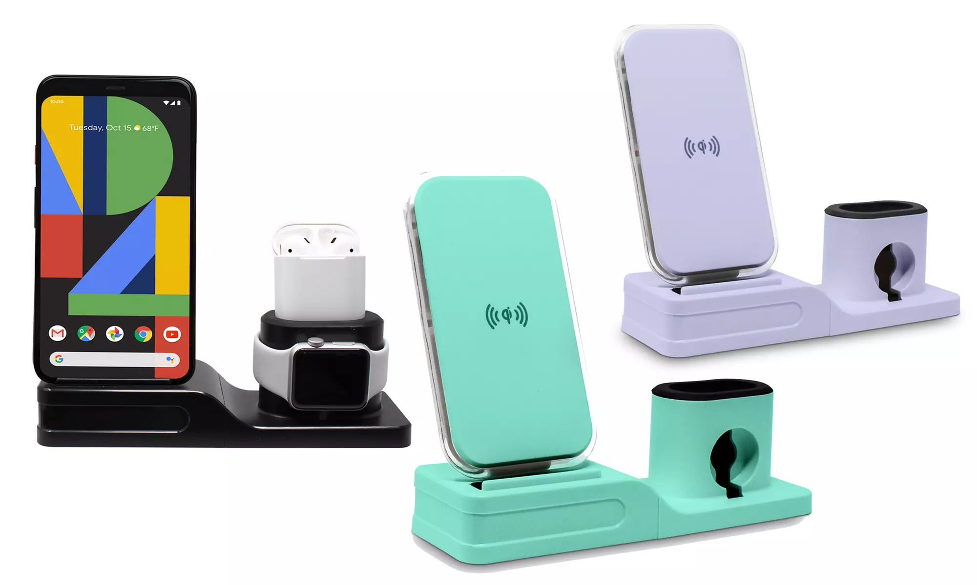 Aduro 3-in-1 Qi Wireless Desktop Charging Station for iPhone, iWatch, and AirPods - Primary Image