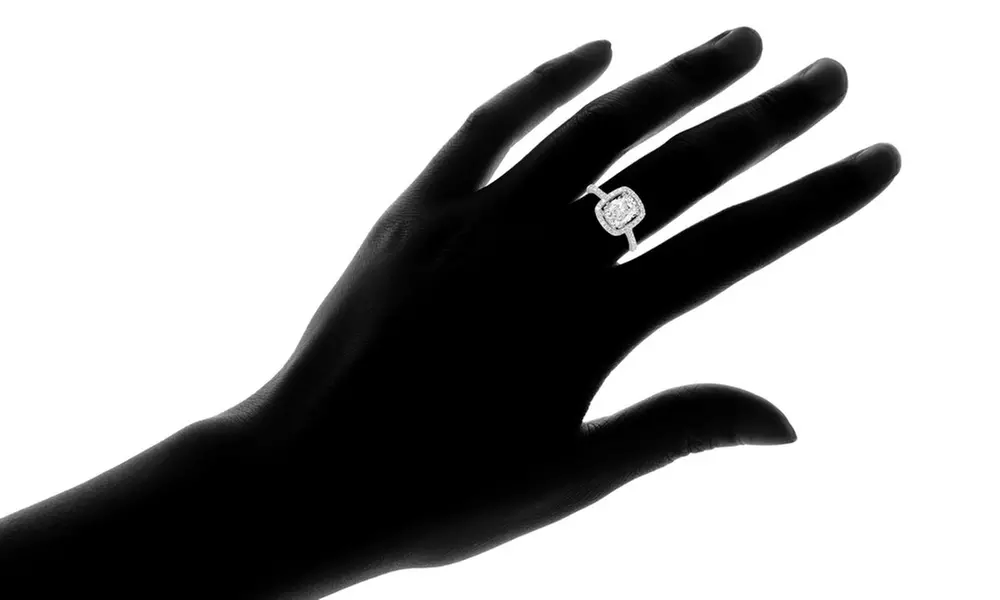Sterling Silver 9mm Radiant Cut Cubic Zirconia Halo Pave Engagement Ring - Second Medium