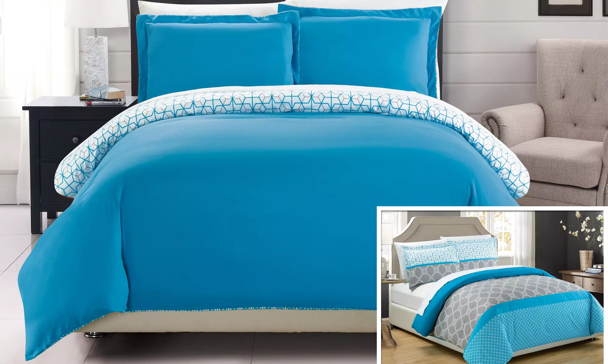 Vaela Geometric Print Reversible Duvet Cover Set (2- or 3-Piece) - Second Medium