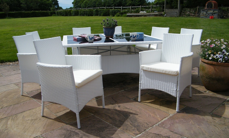 Image 3: Cannes White Rattan Dining Set