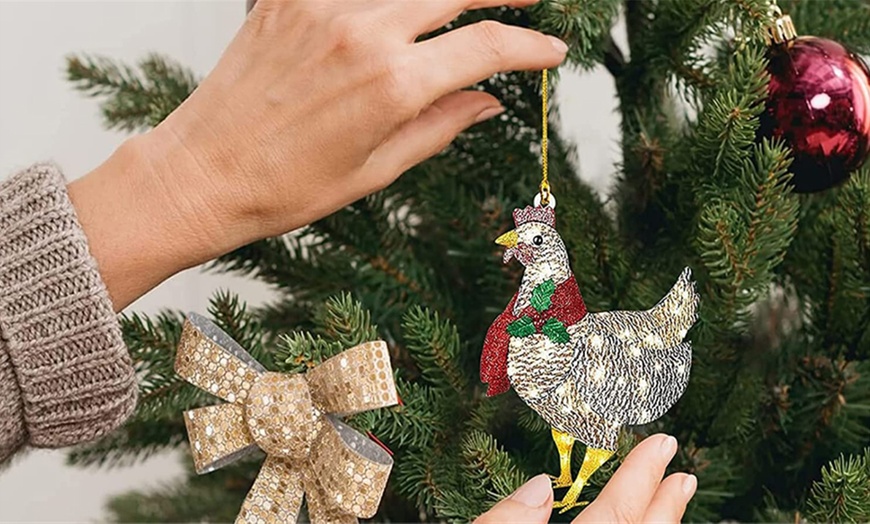 Image 4: One or Two Four-Piece Christmas Scarf Chicken Ornament Sets