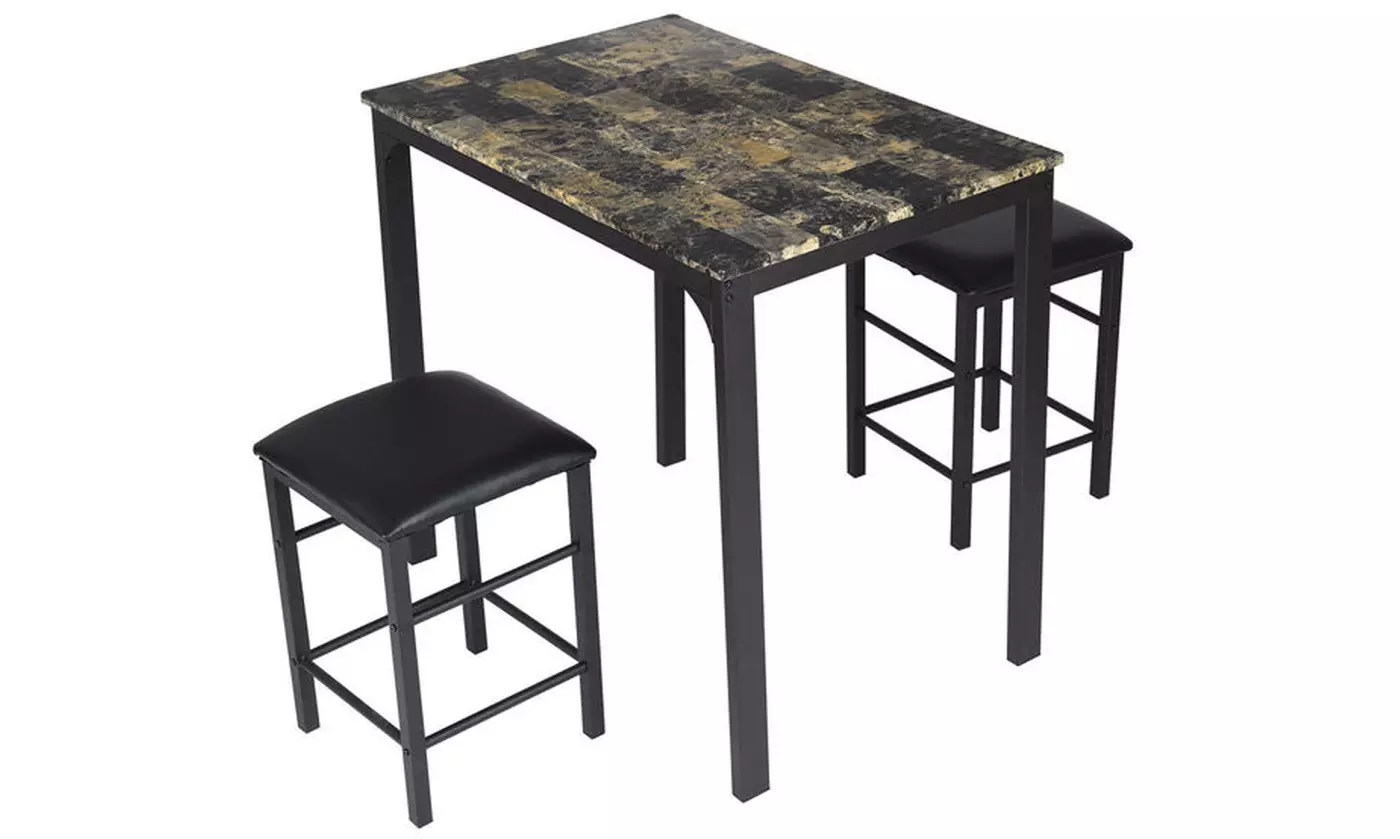 Counter-Height Faux Marble Dining Set with Table and 2 Chairs (3-Piece) - Primary Image