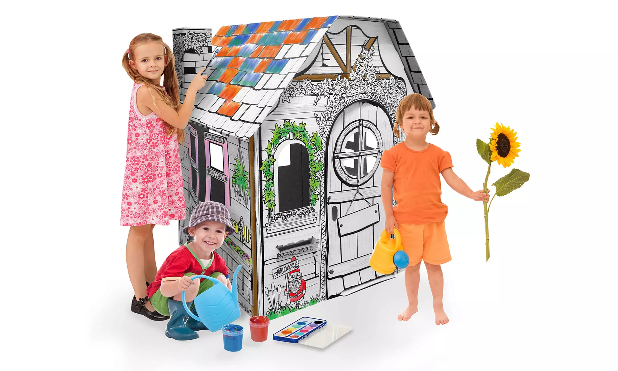 Maisons et Châteaux 3D géants en carton écologique à assembler et à colorier - Primary Image