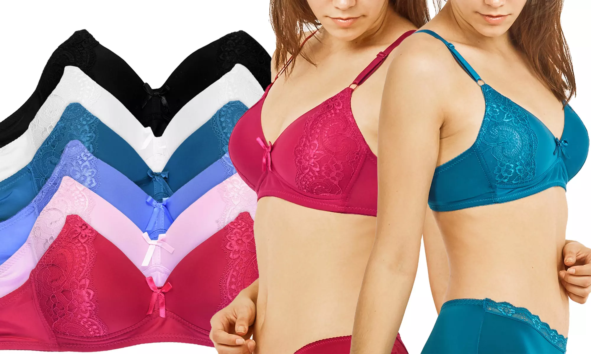 Women's Satin and Lace No Wire Bras (6-Pack) - Primary Image