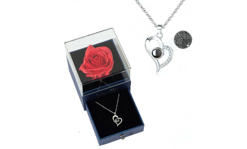 Image 4: Valentine's Rose with I Love You Necklace in 100 Languages Gift Set